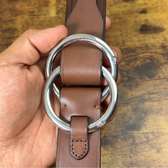 Lauren Ralph Lauren Leather Brown Belt Double Ring Womens M Silver Equestrian - Picture 3 of 16